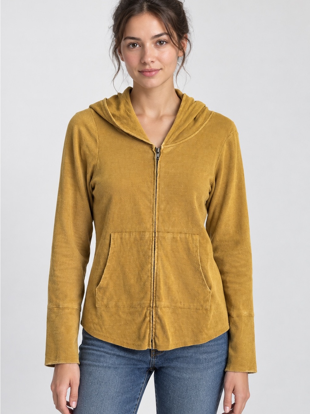 Chaser full zip long sleeve hooded top size medium mustard yellow